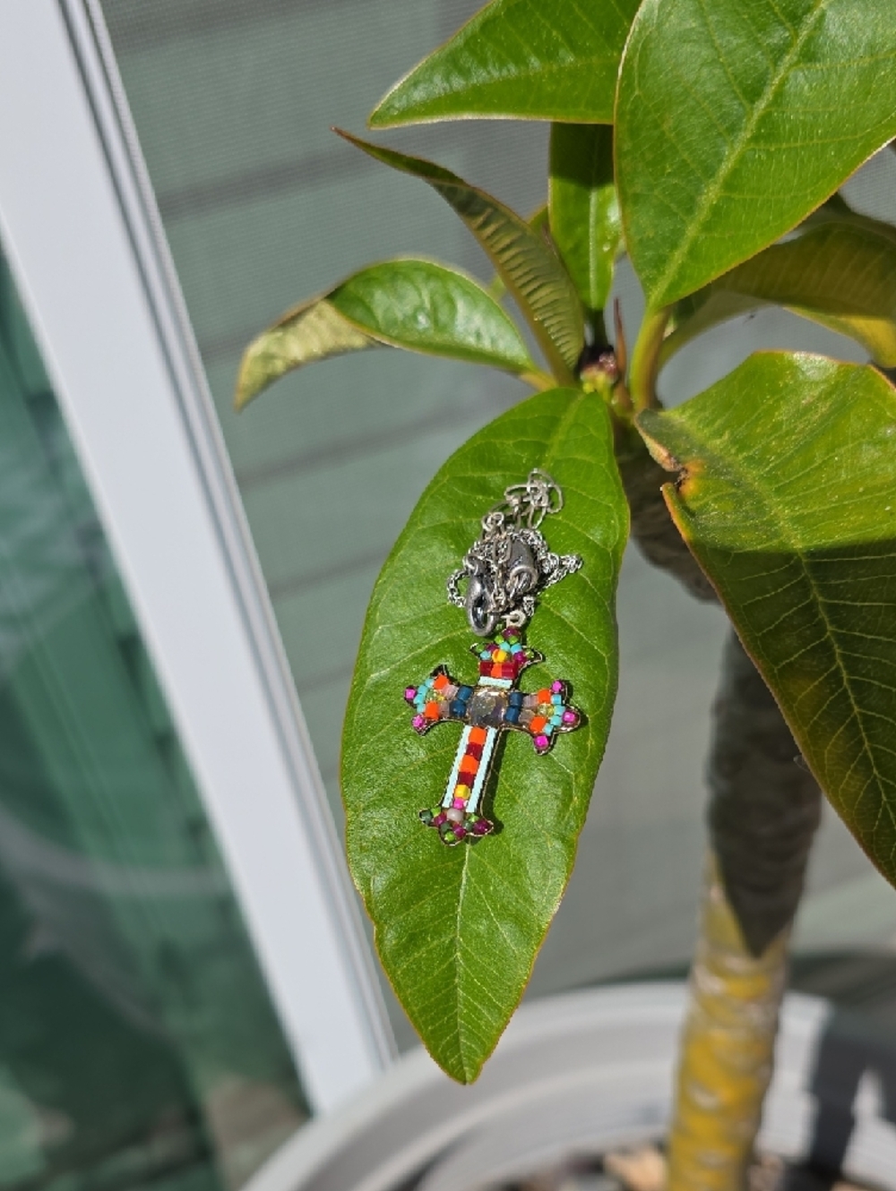 Ayalabar Colorful Beaded Cross Pendant Necklace - Picture 4 of 5
